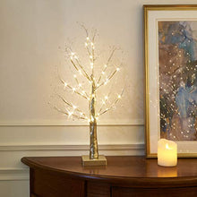 Load image into Gallery viewer, EAMBRITE 2FT Small Gold Twig Tree with Lights Pearls & Beads Jewelled Tree Decorations Light up Tree Powered by Battery for Christmas Party Home Decor