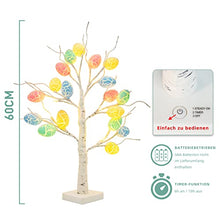 Load image into Gallery viewer, DELICHTER Osterdeko Osterbaum mit 18 bunten Ostereier, 24 warmweiß LEDs batteriebetriebener künstlicher Baum, Osterzweige Osterdekoration für innen Deko Frühling