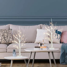 Load image into Gallery viewer, Vanthylit Tabletop Christmas Tree, White Birch Tree with LED Lights- Set of 2, Warm White Small Tree Lights Battery Powered Timer, Lighted Tree for Mantle Christmas Decorations (2FT, 24LED)