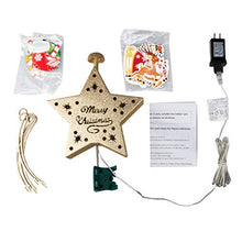Load image into Gallery viewer, Padoo Godlen Star Whirligig Warm White Light Hollow Star Carousel Tree Topper Christmas Tree Decoration