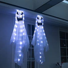 Load image into Gallery viewer, Eambrite Pack of 2 Light up Hanging Ghost Halloween Decorations with Cool White Lights Mains Powered with Waterproof Transformer for Outdoor Indoor Haunted Housed Décor Gift for Kids …
