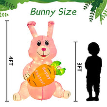 Load image into Gallery viewer, PEIDUO Easter Decorations, Inflatable Easter Bunny with LED Lights, Easter Inflatables Outdoor Decorations with Sandbag and Stakes, Easter Blow up Yard Decorations for Holiday Garden Lawn Party (4FT)