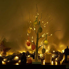 Load image into Gallery viewer, PEIDUO Easter Egg Tree Lighted White Birch Easter Tree Egg Ornament Tree with 10 Easter Egg Lighted Easter Tree with Timer 24LT Warm White Battery Powered, 2FT Egg Tree for Easter Decor
