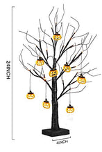 Load image into Gallery viewer, EAMBRITE 2FT Black Glitter Spooky Tree Light with 24 LED Orange Lights and 8 Pcs Pumpkin Accessories for Halloween Decoration Battery Operated Indoor Decoration(UL Certified)