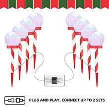 Load image into Gallery viewer, EAMBRITE 4PK RGB Ball Candy Cane Pathway Markers Light with Rotating Projector Waterproof Outdoor Stake Lights Decorative for Pond Garden Patio Landscape