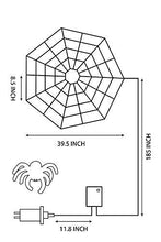 Load image into Gallery viewer, EAMBRITE Halloween Spider Web Lights with Plush Spider Spooky Indoor Decorations Light up Fake Spiderweb Decor Prop for Window Kids Party Haunted House (3FT/100CM)