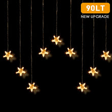 Load image into Gallery viewer, PEIDUO 9 Stars Curtain String Lights Plug Powered with Warm White Light Star Decoration for Indoor, Outdoor, Ramadan, Wedding, Party,Garden Patio Home Decorations