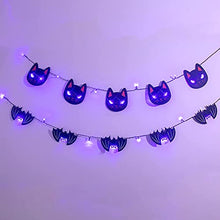 Load image into Gallery viewer, Eambrite Halloween Lights Halloween Fairy Lights Banners Black Cat and Black Bat Battery Operated Halloween Indoor Decorations LEDs String Lights with Timer (5FT, Pack of 2)