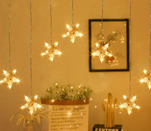 Load image into Gallery viewer, PEIDUO 9 Stars Curtain String Lights Plug Powered with Warm White Light Star Decoration for Indoor, Outdoor, Ramadan, Wedding, Party,Garden Patio Home Decorations