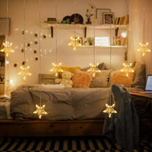 Load image into Gallery viewer, PEIDUO 9 Stars Curtain String Lights Plug Powered with Warm White Light Star Decoration for Indoor, Outdoor, Ramadan, Wedding, Party,Garden Patio Home Decorations