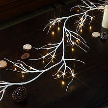 Load image into Gallery viewer, DELICHTER Rein Weiße Rotang Lichterzweig mit 48 helle Warm Weiß LEDs, Strombetrieben, Lichterkette Dekor für Schlafzimmer Innen Außen Weihnachten Wand