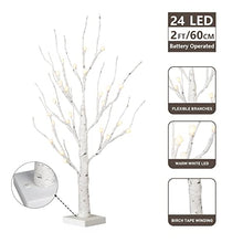 Load image into Gallery viewer, Eambrite Twig Christmas Tree 2FT Frosted Ball White Birch Tree with 24 Warm White Lights Battery Operated Tabletop Tree for Christmas Home Party Wedding Indoor Decoration