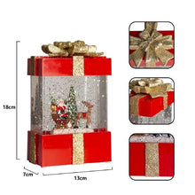 Load image into Gallery viewer, EAMBRITE Musical Christmas Snow Globe Lantern with Santa Claus Reindeer Sled Decorations USB Battery Operated Light up Red Box with Gold Bow for Kids Christmas Decoration-18cm