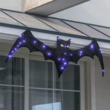 Load image into Gallery viewer, EAMBRITE Halloween Hanging Decorations Light up Bat with Purple Lights Mains Powered with Waterproof Transformer for Outdoor Indoor Haunted Housed Décor Gift for Kids (1.2m*0.4m)