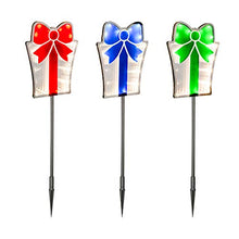 Load image into Gallery viewer, EAMBRITE Gift Box Pathway Markers 3PK 54LT 3D Infinity Outdoor Christmas Yard Sign Stake Lights
