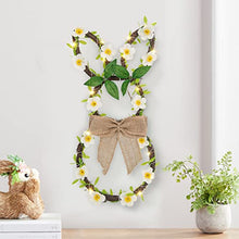 Load image into Gallery viewer, DELICHTER Osterhase Kranz mit Leinen Schleife, 25 LEDs Weidenkranz mit frühling Ostern deko Batteriebetrieben und Timer für Easter Haustür Wand Fenster (44cm/Warmweiß)