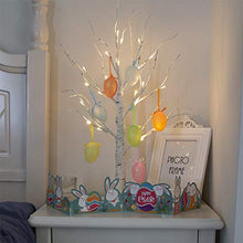 Load image into Gallery viewer, PEIDUO Easter Egg Tree Lighted White Birch Easter Tree Egg Ornament Tree with 10 Easter Egg Lighted Easter Tree with Timer 24LT Warm White Battery Powered, 2FT Egg Tree for Easter Decor