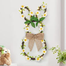 Load image into Gallery viewer, Vanthylit Easter Bunny Wreath, LED Lighted Rattan Spring Wreath Battery Operated with Linen Bow and Flower Vines Light up Easter Decoration for Front Door Window Wall Home Party