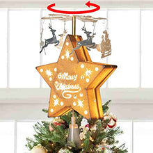 Load image into Gallery viewer, EAMBRITE Christmas Star Tree Topper Pre-lit Golden Star Tree Topper with Flying Reindeer Decorations Plug in for Indoor and Outdoor Décor - Warm White Led