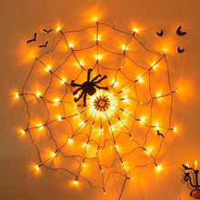 Load image into Gallery viewer, Vanthylit Halloween Spider Web Lights with Black Spider, 70LED Orange Halloween Lights Waterproof for Halloween Decorations Indoor Outdoor