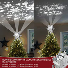 Load image into Gallery viewer, PEIDUO Christmas Clearance 10" Glittering Silver Hollow Snowflake Christmas Tree Top Lights with Rotating Snowflakes Projector Christmas Tree Decoration