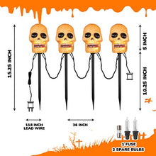 Load image into Gallery viewer, PEIDUO 4PK Halloween Yard Stakes with 20LT Warm White Lights, Skeleton Skull Pathway Lights for Outdoor Driveway Walkway Garden Lawn Decor, Sidewalk Decorations