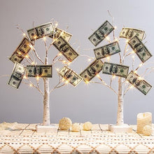 Load image into Gallery viewer, PABIPABI Money Tree Gift Holder,Set of 2 Birch Tree with 12 Clear Clips, Battery/USB Powered Timer Display Tree for Home Party, Office, Christmas, Wedding, Birthday Graduation (Warm White)