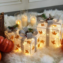 Load image into Gallery viewer, EAMBRITE Set of 3 48LT Christmas Glittering Gift Boxes Lighted with Bows Present Boxes for Christmas Tree Weddings Yard Home Holiday Art Decorations (White and Silver)