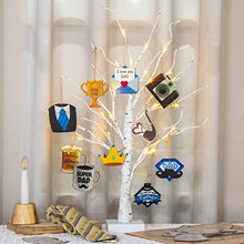 Load image into Gallery viewer, EAMBRITE Fathers Day Table Decorations, 2FT Birch Tree Lights with 10 Hanging Wooden Ornaments, Happy Fathers Day Decorations for Home as Table Centerpiece, from Daughter or Son