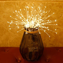 Load image into Gallery viewer, EAMBRITE Battery Operated 8 Inch 60 LED Hanging Starburst Light Bouquet Shape Fairy String Lights Decoration for Home Patio Wedding Party Festive(Copper Wire Warm White)