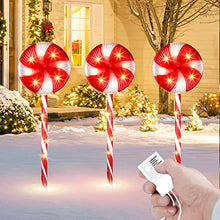 Load image into Gallery viewer, EAMBRITE 3PK Christmas Pathway Markers, 23” 48LT Lollipops Peppermint Pathway Lights, Candy Cane Lights with 8 Modes for Christmas Outdoor Decorations