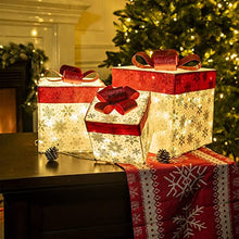 Load image into Gallery viewer, Vanthylit Set of 3 Christmas Lighted Gift Boxes with Snowflake 240LT Warm White LED Plug in Present Boxes for Indoor Outdoor Use Christmas Yard Room Tree Decorations