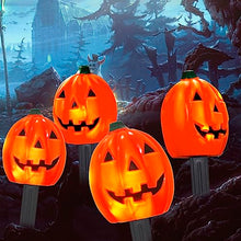Load image into Gallery viewer, EAMBRITE 4PK 20LT Halloween Pumpkin Pathway Lights End-connectable Pumpkin Stake Lights Waterproof for Halloween Decorations Outdoor Yard Walkway Garden Party Lawn Sidewalk