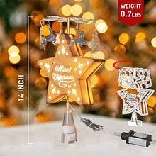 Load image into Gallery viewer, EAMBRITE Christmas Animated Tree Topper, Rotating Carousel Tree Topper, Gold Star Treetop Light with Deer Pulling Sleigh Pendants Christmas Decoratons