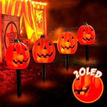 Load image into Gallery viewer, PEIDUO 4PK Halloween Yard Stakes with 20LT Warm White Lights, Pumpkin Pathway Lights for Outdoor Driveway Walkway Garden Lawn Decor, Sidewalk Decorations