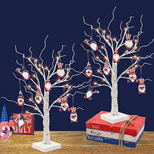 Load image into Gallery viewer, PEIDUO 4th of July Decorations for Home, Set of 2 Artificial Tree with 4th of July Accessories, Battery Powered Patriotic Decorations with Timer, Lighted Birch Tree with LED Lights (2FT Warm White)