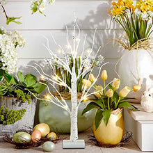 Load image into Gallery viewer, PEIDUO Easter Decorations for The Home, Easter Tree with 12 Hanging Ornaments, Easter Egg Tree Battery Powered Timer, Lighted Birch Tree with LED Lights for Easter Decor (2FT 24 Warm White Lights)