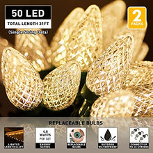 Load image into Gallery viewer, PABIPABI C9 Outdoor Christmas Lights 2 Pack 31ft 50 LED,String Lights Connectable Commercial Grade Outdoor Indoor Xmas Decorative Light Strand for Christmas Trees Garden Patio Parties Decor Warm White