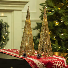 Load image into Gallery viewer, EAMBRITE 2PK Christmas Cone Tree Light 1.4FT Battery Operated Champagne Cone Tree with 32 Warm White LEDs for Indoor Christmas Decoration