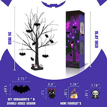 Load image into Gallery viewer, Vanthylit Halloween Tree Decorations, Glittered Black Spooky Tree with Purple Lights and Bat Decorations, Battery Powered Timer Tabletop Tree for Halloween Decorations Indoor Outdoor (2FT, 24LED)