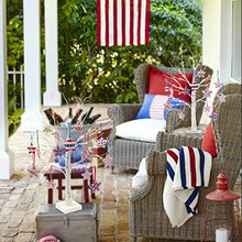 Load image into Gallery viewer, Vanthylit 4th of July Decorations Birch Tree Pack of 2 24 Pieces Independence Day Fabric Star Hanging Ornaments, Battery Powered Timer 24LED Warm White Lights for Patriotic Decor Home Party Decor