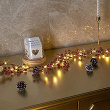 Load image into Gallery viewer, EAMBRITE LED Lighted Artificial Red Berry Holiday Garland 6FT 70 LED Battery Operated with Timer for Christmas Halloween Decoration Indoor Outdoor Use String Lights Wire