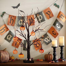 Load image into Gallery viewer, Vanthylit Halloween Decorations Black Halloween Tree Glittered with Orange Lights and Hanging Pumpkins, Halloween Table Decorations Lights for Halloween Decorations Indoor (2FT, Timer)