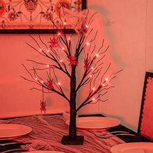 Load image into Gallery viewer, EAMBRITE 2FT Halloween Spooky Tree with Lights Battery Operated Light up Indoor Halloween Decorations with Spiders Small Black Twig Tree Gifts for Kids