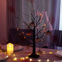 Load image into Gallery viewer, EAMBRITE Small Black Glitter Halloween Tree Light with 24 Orange LEDs Battery Operated Lighted Spooky Pumpkin Display Tree for Party Decoration (60cm/2ft)