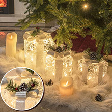 Load image into Gallery viewer, EAMBRITE Set of 3 48LT Lighted Boxes with Bows Present Boxes for Party Yard Home Holiday Outdoor Decorations (White and Silver)