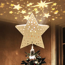 Load image into Gallery viewer, EAMBRITE Christmas Tree Topper, Star Tree Topper with Rotating Star Projector Lights, 3D Hollow Gold Tree Topper for Christmas Tree Decorations