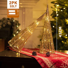 Load image into Gallery viewer, EAMBRITE 2PK Christmas Cone Tree Light 1.4FT Battery Operated Champagne Cone Tree with 32 Warm White LEDs for Indoor Christmas Decoration