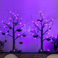 Load image into Gallery viewer, Vanthylit Black Tree Halloween Decotations, Battery Powered LED Purple Tree Lights with Bat Decorations, Glittered Halloween Spooky Tree for Tabletop Home Party Indoor Outdoor Decor (2FT, 2 Pack)