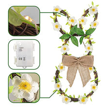 Load image into Gallery viewer, Vanthylit Easter Bunny Wreath, LED Lighted Rattan Spring Wreath Battery Operated with Linen Bow and Flower Vines Light up Easter Decoration for Front Door Window Wall Home Party